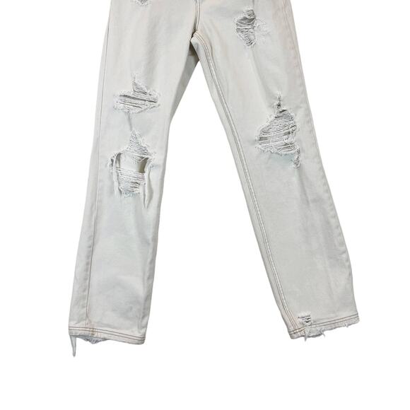 Free People Straight Leg CRVY High Rise Distressed Jeans Womens 27 Ivory - Picture 3 of 7